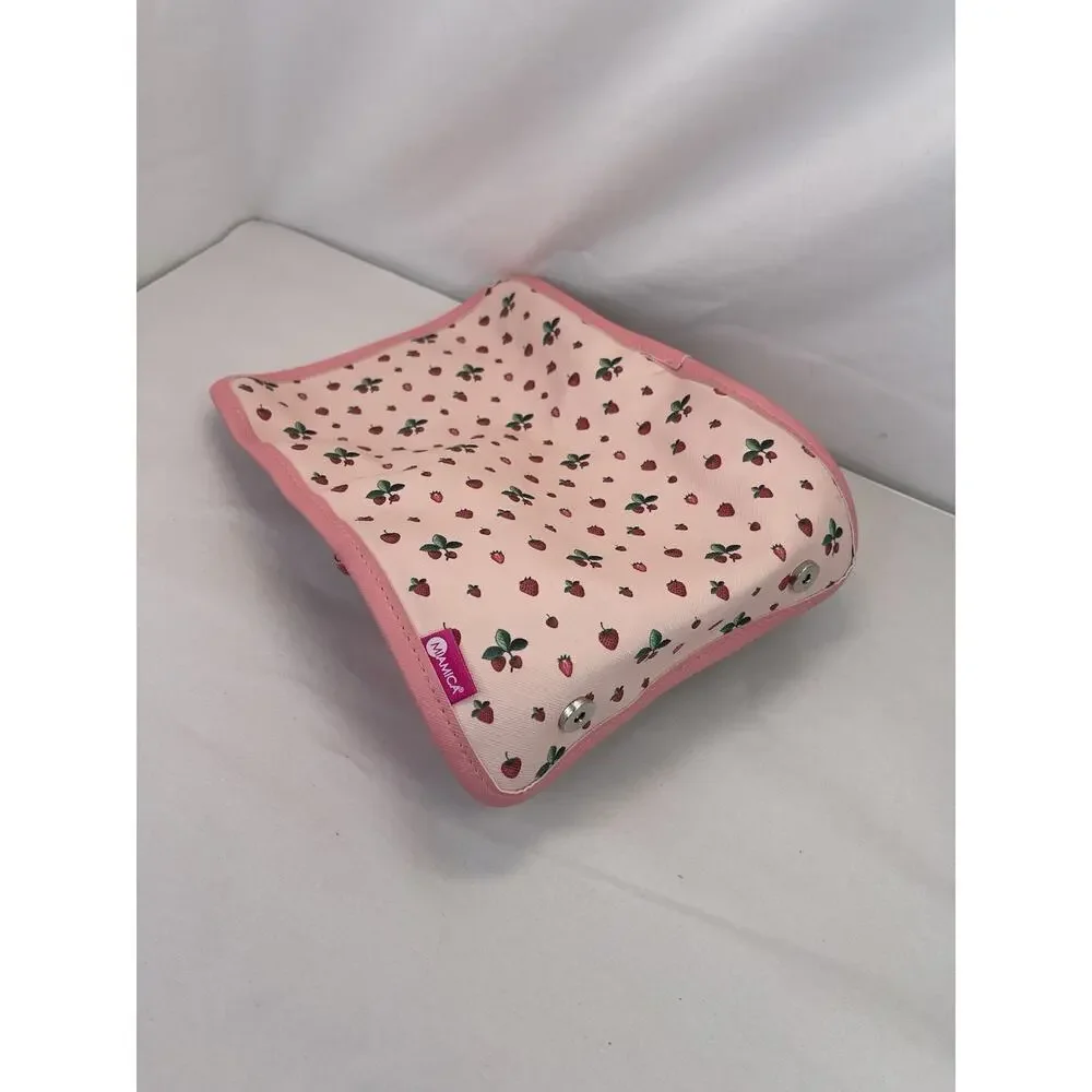 MAMICA Pink Strawberry Print Jewelry Roll Travel Organizer Clear Zip Pouch